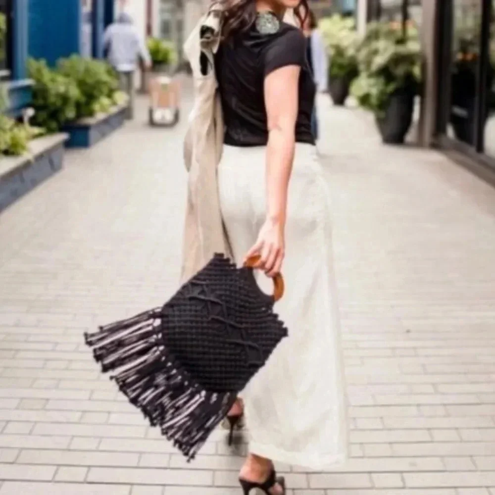 Danielle Nicole‎ Black Macramé Boho Crossbody/Handbag with Fringe. - Picture 10 of 16